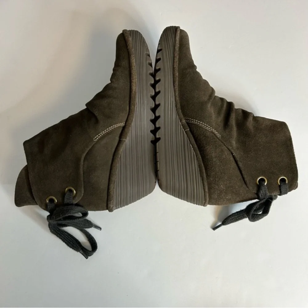 Fly London Yama Suede Wedge Ankle‎ Bootie Olive Army Green Size 39